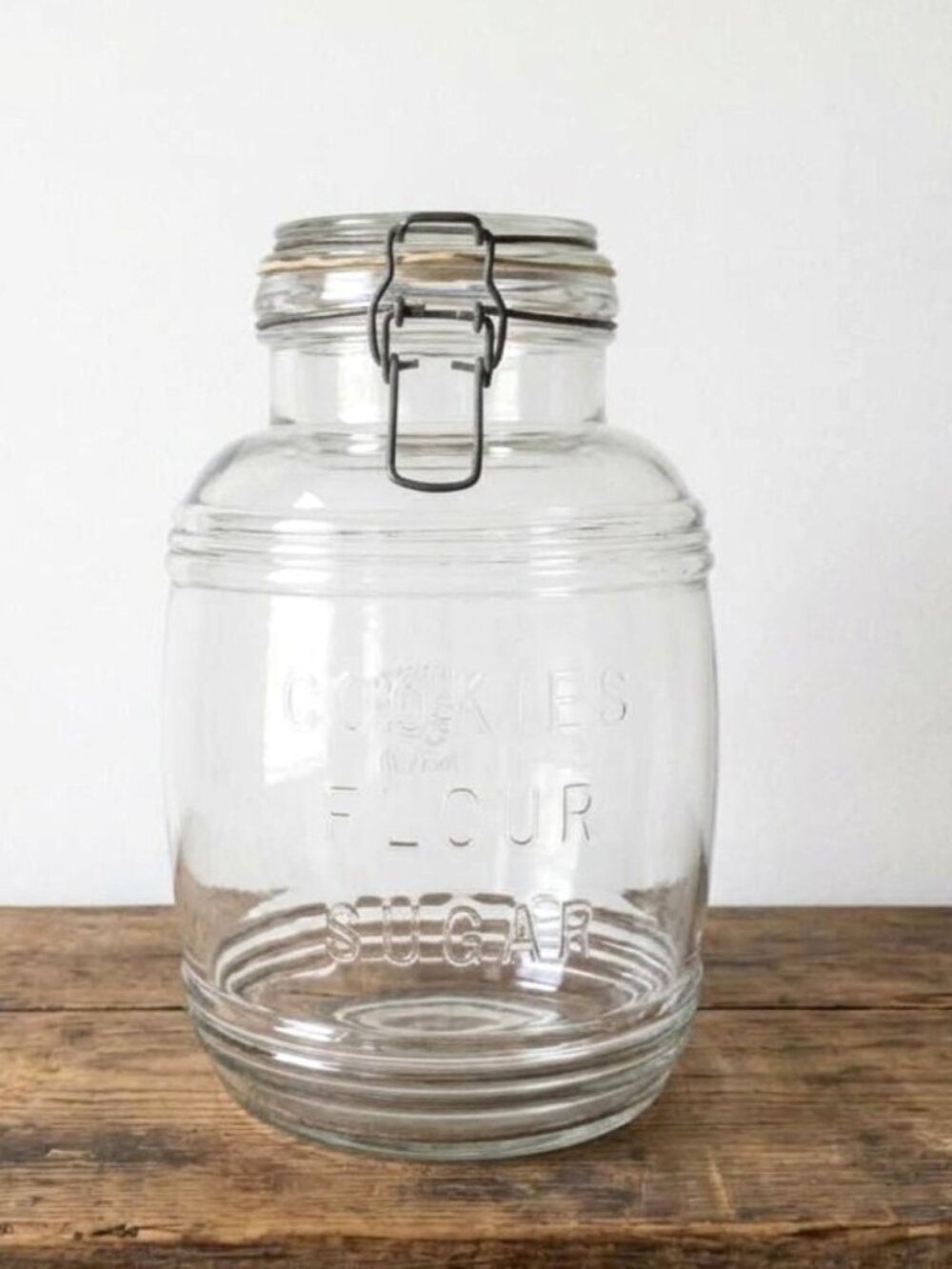 Vintage Cracker Barrel Style Glass Canister Cookie Jar Flour Sugar Wire Clasp